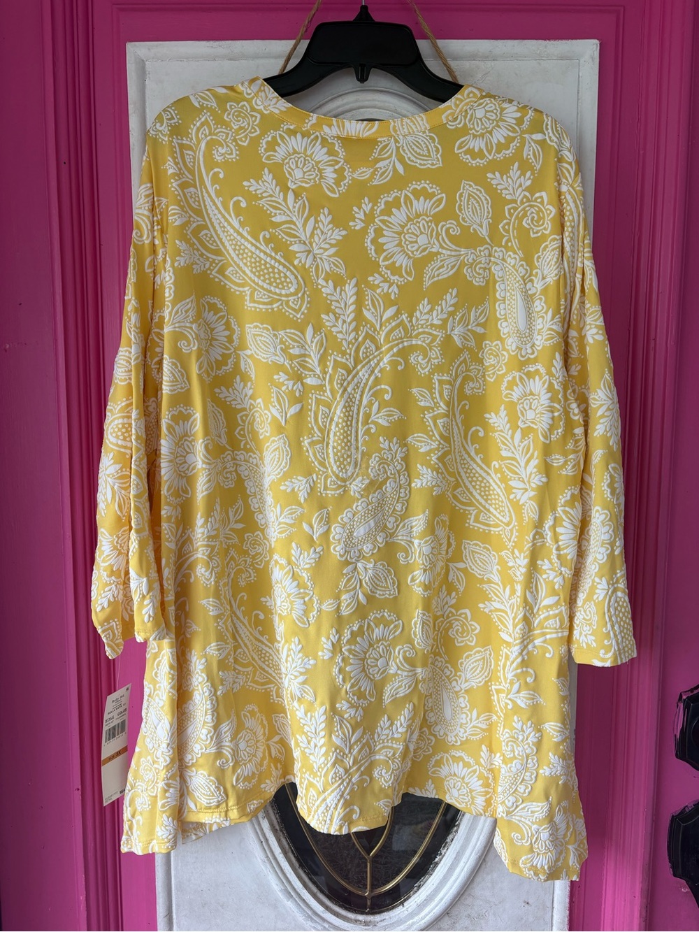 Ruby Rd. Yellow Paisley Split V-Neck Blouse - Picture 7 of 9